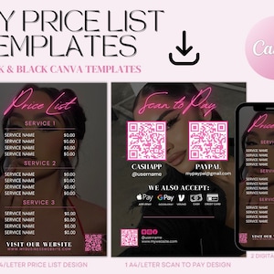 4 DIY Dark Pink & Black Price List Canva Templates | Hair Stylist, Makeup Artist, Lashes, Beauty Price Lists | Digital Price List Template