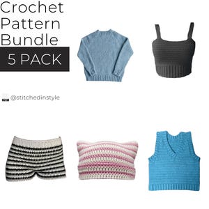 Haakpatroonbundel - 5 in 1 | Haakpatroon Damestrui Tanktop Crop Top Shorts Kat Beanie Muts Trui Vest V-hals