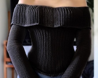 Crochet Pattern Off-Shoulder Sweater Long Sleeve Shirt Women’s Top Crochet Pattern