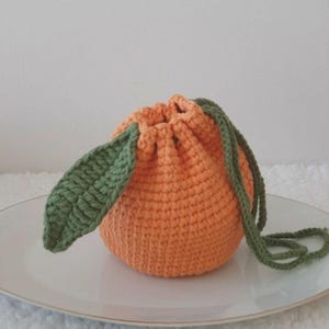 Orange Pouch Crochet Pattern Bag Mini Drawstring Fruit Bag Crochet Pattern