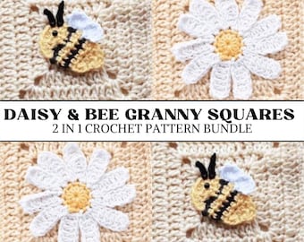 Daisy & Bumble Bee Granny Square Crochet Pattern Bundle (English/US Terms) | Granny Square Pattern | Beginner Crochet