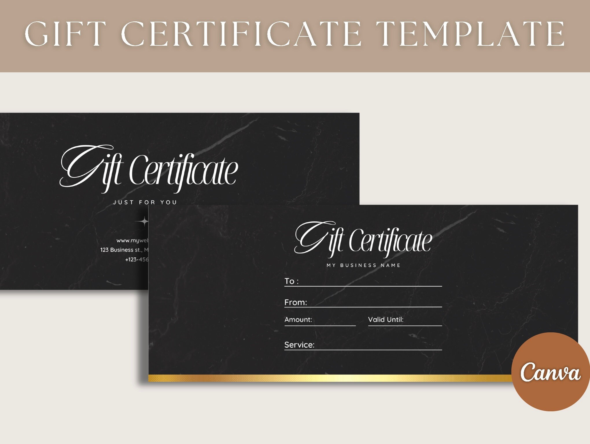 Editable Black & Gold Gift Certificate Templates, 8.5 X 3.5 Gift