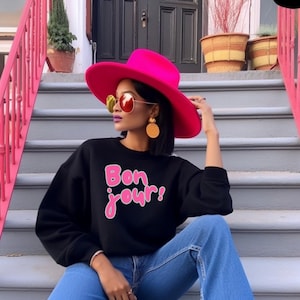 Bonjour Graphic Letter Sweatshirt, Bonjour francês Sweatshirt, Unisex Crewneck, Hello Sweatshirt, Tipografia Graphic Sweatshirt, Parisiense