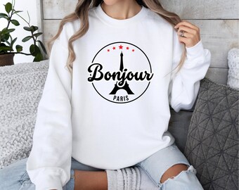 Moletom Bonjour Paris – Slogan Francês, Suéter Torre Eiffel