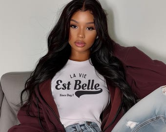 La Vie Est Belle Varsity T-Shirt | French Quote Shirt | Fashion Statement Tee | Aesthetic Streetwear | Trendy Minimalist Outfit