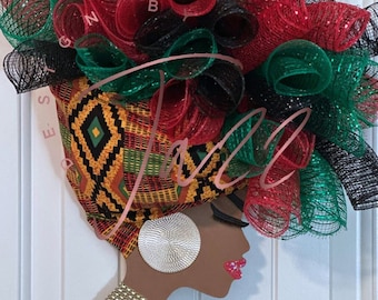 Made to Order African Diva Wreath, African Diva Wreath Mom Gift, Juneteenth Diva Wreath Gift, Everyday Day Diva Door Wreath, Housewarming