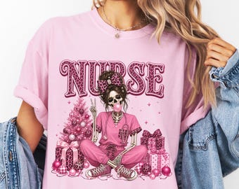 Christmas Skeleton Nurse Shirt, Funny Nurse Christmas Tee, Naughty List Nursing Gift, Registered Nurse Shirt, Comfort Colors® Holiday Top