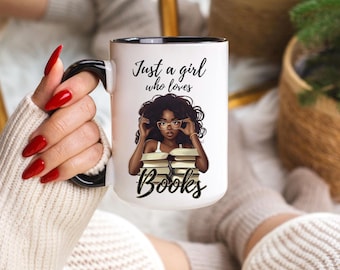 Black Girl Reading Mug, Book Lover Gift, Black Woman Book Club Coffee Cup, Bookish Mug, Black Girl Reading Mug, Book Lover Mug