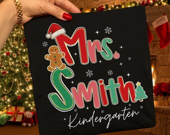 Comfort Colors© Custom Teacher Team Shirt, Christmas Kindergarten Teacher Shirt, Festive Teacher Holiday Shirt, Christmas Gift for Teacher