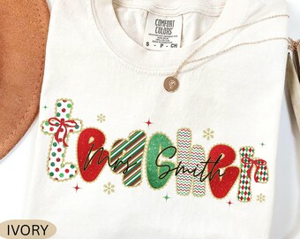 Comfort Colors© Custom Teacher Team Shirt, Personalized Teacher Name Shirt, Christmas Teacher Shirt, Christmas Gift for Teacher, X-mas Tee