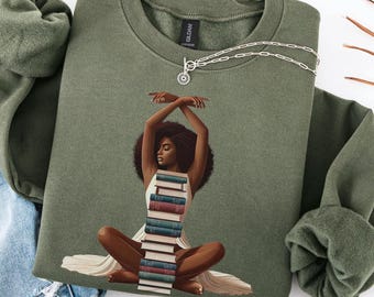 Zwarte meid lezing trui, boekenliefhebber cadeau, zwarte vrouw boekenclub shirt, leesgrage trui, zwarte meid lezing shirt, boekenliefhebber cadeau