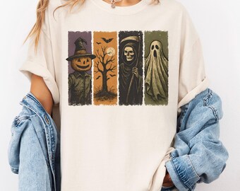 Comfort Colors® Vintage Halloween Shirt, Retro Halloween Tshirt, Halloween T-Shirt für Damen, Gruselige Saison Shirt, Vintage Trendy Shirt