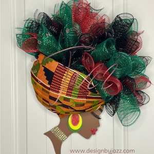 Corona de Diva Africana hecha a medida, regalo para mamá, corona de Diva Africana para Juneteenth, corona de puerta para Diva de todos los días, inauguración de la casa