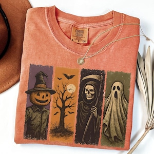 Comfort Colors® Vintage Halloween Shirt, Retro Halloween Tshirt, Halloween T-Shirt für Damen, Gruselige Saison Shirt, Vintage Trendy Shirt