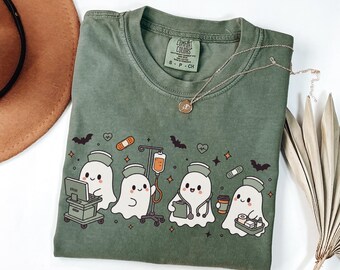 Halloween Nurse Shirt, Spooky Nurse Shirt, Cute Ghost Nursing Tee, Nurse Halloween Gift, Nursing Student Shirt, Comfort Colors® RN Top