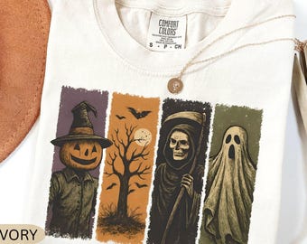 Comfort Colors® Vintage Halloween Shirt, Retro Halloween Tshirt, Halloween T-Shirt für Damen, Gruselige Saison Shirt, Vintage Trendy Shirt