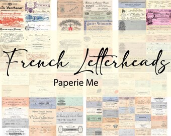 Franse briefhoofden | Digitale junk journal ephemera | Vintage Franse ephemera
