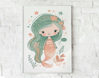 Mermaid Nursery Poster: Watercolor Wall Art Print