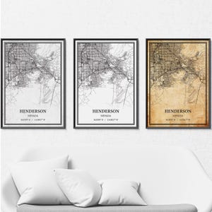 Stampa su tela con mappa stradale di Henderson Nevada, arte murale moderna o vintage, mappa di Henderson personalizzata per la casa o l'ufficio