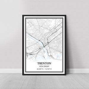 Trenton New Jersey Map Poster – Black and White Map Print, Canvas Wall Art