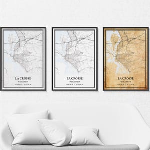 Affiche de La Crosse, Wisconsin - Carte des rues et des routes, gris vintage, minimalisme moderne ou élégance vintage, impression personnalisée ou toile