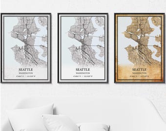 Póster impreso en lienzo con mapa de Seattle, Washington, arte mural con mapa de carreteras moderno o vintage, mapa de Seattle personalizado para decoración del hogar o la oficina