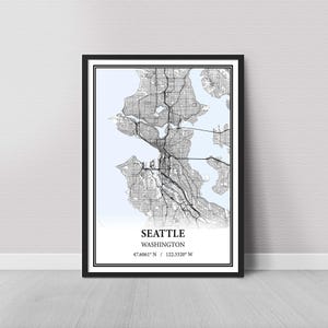 Seattle Map Poster – Black and White Map Print, Canvas Wall Art