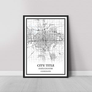 Custom Personalized City Map Poster – Black and White Map Print, Canvas Wall Art