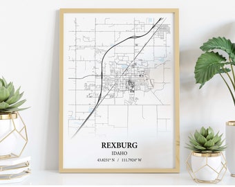 Rexburg city map poster print canvas - Rexburg Idaho city map poster canvas  - Rexburg map art poster canvas , Rexburg map poster