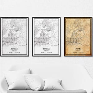 Stampa su tela con mappa del Nevada Sparks, mappa stradale moderna o vintage, mappa Sparks personalizzata per la casa o l'ufficio