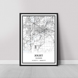 Joliet, Illinois Map Poster – Gray Vintage, Modern Minimalist, or Vintage Elegance Wall Art, Custom Print or Canvas
