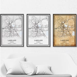 Lakeland Florida kaart poster print canvas, moderne of vintage wegenkaart muurkunst, aangepaste Lakeland kaart voor thuis of op kantoor