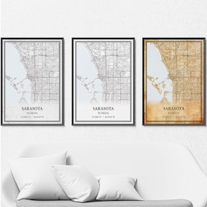 Sarasota Florida kaart poster print canvas, moderne of vintage wegenkaart kunst aan de muur, aangepaste Sarasota kaart voor thuis of op kantoor decor