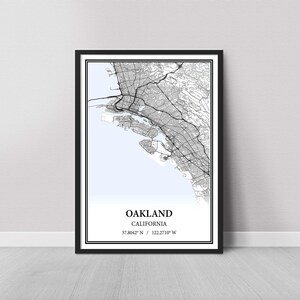 Oakland California Map Poster Print Canvas, Modern or Vintage Road Map Wall Art, Custom Oakland Map for Home or Office Decor