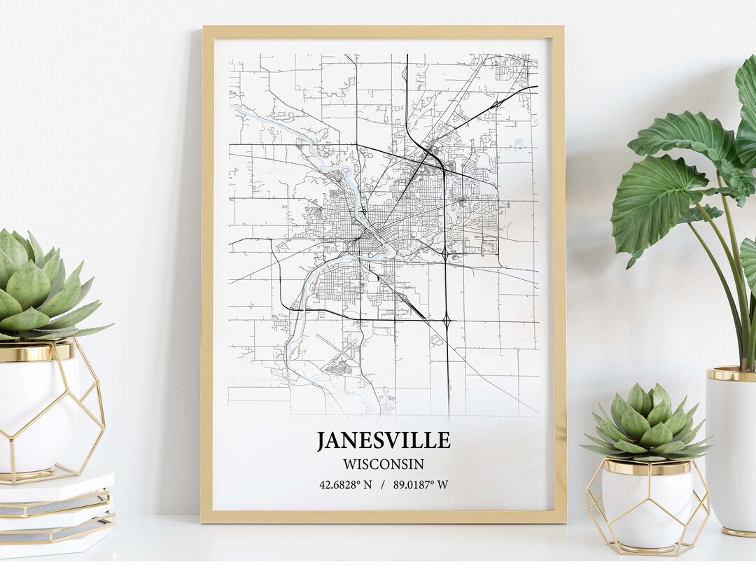Janesville Wisconsin City Map Poster Print Canvas , Janesville City ...