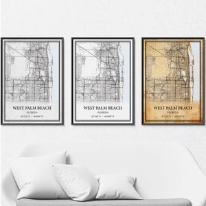 West Palm Beach Florida kaart poster print canvas, moderne of vintage wegenkaart kunst aan de muur, aangepaste West Palm Beach kaart voor thuis of op kantoor decor