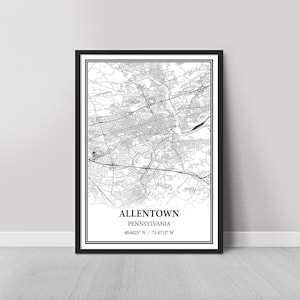 Allentown Pennsylvania Map Print, Allentown PA Map Poster, Black & White Street Map, Road Map, Allentown Wall Art, City Print, Canvas
