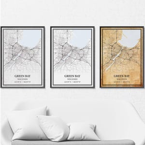 Poster mappa di Green Bay, Wisconsin – Mappa stradale e stradale in grigio vintage, moderno minimalista o vintage elegante, stampa personalizzata o tela