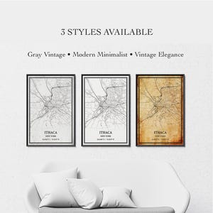 Ithaca New York Map Poster – City Street Map Wall Art, Housewarming Gift, Canvas Wrap or Print, Gray Vintage, Modern Minimalist