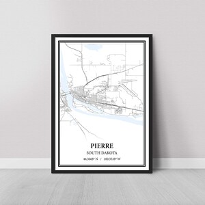Pierre South Dakota Map Poster – Black and White Map Print, Canvas Wall Art