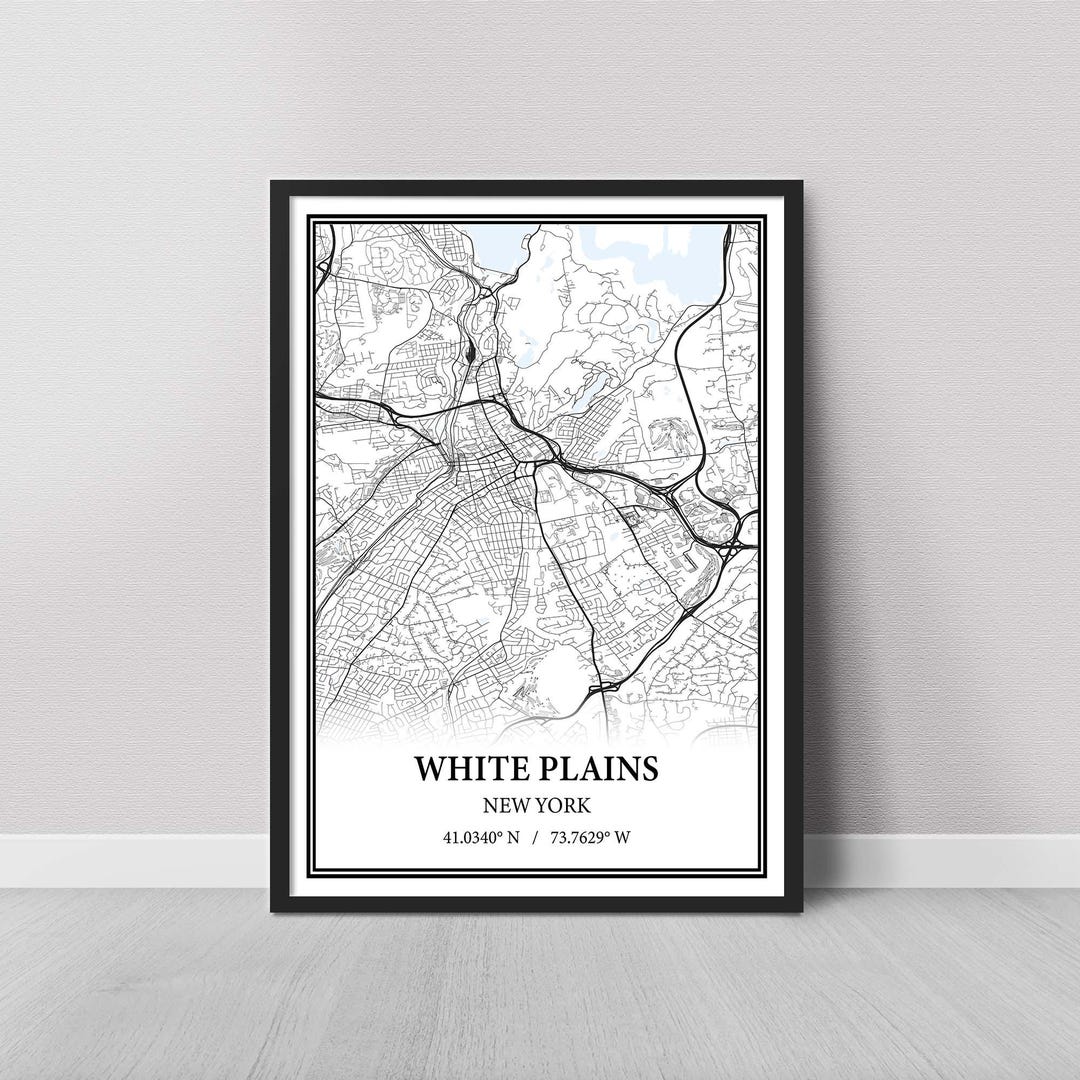 White Plains New York Map Poster – Modern Map Print, Canvas Wall Art - Etsy