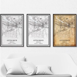 Affiche de carte de Little Rock Arkansas - Styles gris vintage, minimaliste moderne ou élégance vintage, art mural rue et carte routière