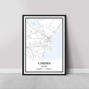 Camden Maine Map Poster – Black and White Map Print, Canvas Wall Art