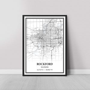 Rockford Illinois Map Poster – Black and White Map Print, Canvas Wall Art