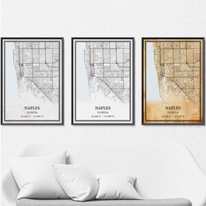 Napels Florida kaart poster print canvas, moderne of vintage wegenkaart muurkunst, aangepaste kaart Napels voor thuis of op kantoor