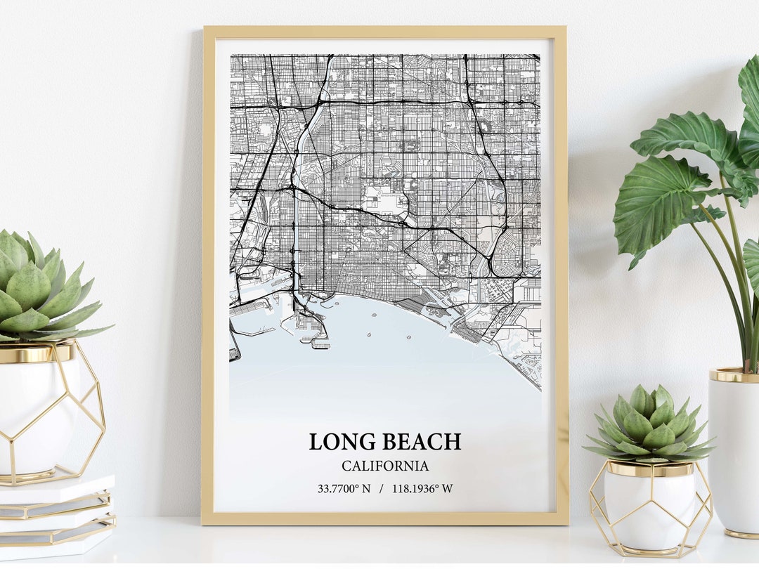 Long Beach California City Map Poster Print Canvas , Long Beach City