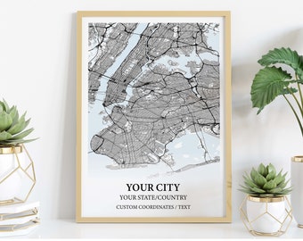 Custom City Map Poster Canvas - Personalized City Map - Unique Home Decor Gift - Street Map Print - Landmarks - Customizable Gift