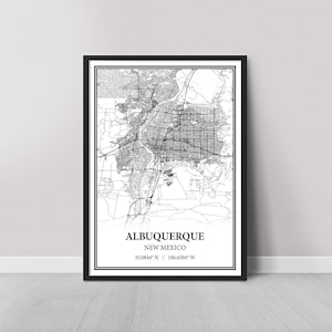 Albuquerque New Mexico Map Poster – Black and White Map Print, Canvas Wall Art