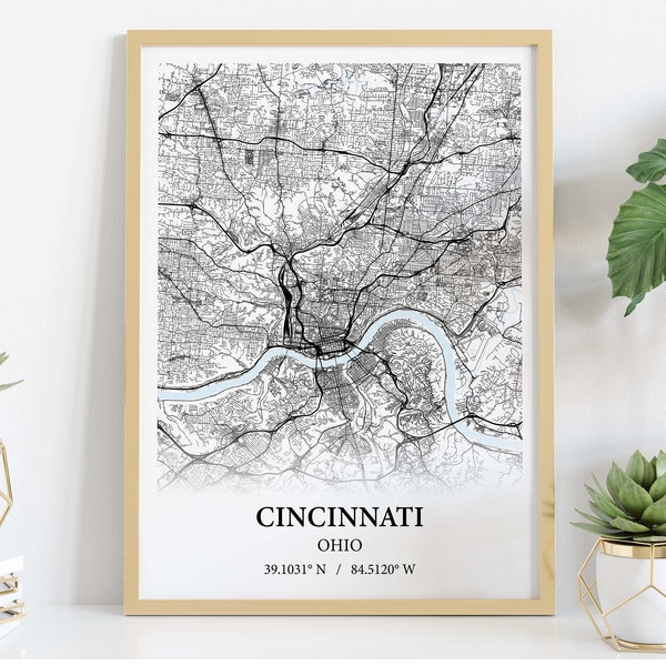 Cincinnati city map poster print canvas - Cincinnati Ohio city map poster canvas  - Cincinnati map art poster canvas , Cincinnati Ohio print