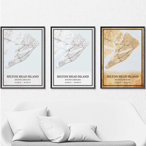 Hilton Head Island South Carolina kaart poster print canvas, moderne of vintage wegenkaart kunst aan de muur, aangepaste Hilton Head kaart voor thuiskantoor decor